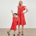 Cotton Solid Color Midi Mom Girl Matching Dress - 1362