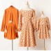 Casual Orange Corduroy Floral Long-sleeved Family Matching Outfits - 2122