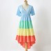 Sweet Color Block Short Sleeve Mom Girl Matching Dress - 1305