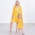 Sweet V-neck Long Sleeved Lace Stitching Yellow Mom Girl Matching Dress - 1397