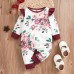 【0M-7Y】Girls Sweet Floral Print Red Dress And Romper ( Sold Separately ) - 33266