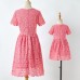 Sweet Pink Lace Short Sleeve Mom Girl Matching Dress - 13130