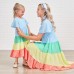 Sweet Color Block Short Sleeve Mom Girl Matching Dress - 1305