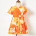 Sweet Orange Tie-Dye V-Neck Short Sleeve Mom Girl Matching Dress - 13109