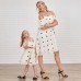 Sweet Polka Dot Off The Shoulder Mom Girl Matching Dress - 1330