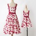 Sweet Rose Red Flower Mom Girl Matching Dress