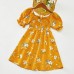 Sweet Flower Print Square Neck Puff Sleeve Yellow Mom Girl Matching Dress