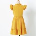 Sweet Yellow Jacquard Lace Short Sleeve Mom Girl Matching Dress