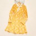 Sweet Long Sleeved Yellow Plaid and Flower Print Mom Girl Matching Dress