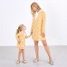 Sweet Long Sleeved Yellow Plaid and Flower Print Mom Girl Matching Dress