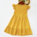 Sweet Yellow Jacquard Lace Short Sleeve Mom Girl Matching Dress