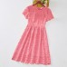 Sweet Pink Lace Short Sleeve Mom Girl Matching Dress - 13130