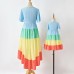 Sweet Color Block Short Sleeve Mom Girl Matching Dress - 1305