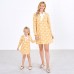 Sweet Long Sleeved Yellow Plaid and Flower Print Mom Girl Matching Dress