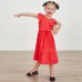 Cotton Solid Color Midi Mom Girl Matching Dress - 1362