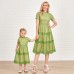 Sweet Green Lace Short Sleeve Mom Girl Matching Dress