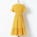 Sweet Yellow Jacquard Lace Short Sleeve Mom Girl Matching Dress