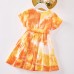 Sweet Orange Tie-Dye V-Neck Short Sleeve Mom Girl Matching Dress - 13109