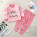 【9M-5Y】Girls Cartoon Print Cotton Long Sleeve Tee And Pants Pajamas Set