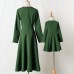 Elegant Golden Ribbon Green Long-sleeved Mom Girl Matching Dress - 13168