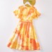 Sweet Orange Tie-Dye V-Neck Short Sleeve Mom Girl Matching Dress - 13109