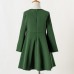 Elegant Golden Ribbon Green Long-sleeved Mom Girl Matching Dress - 13168