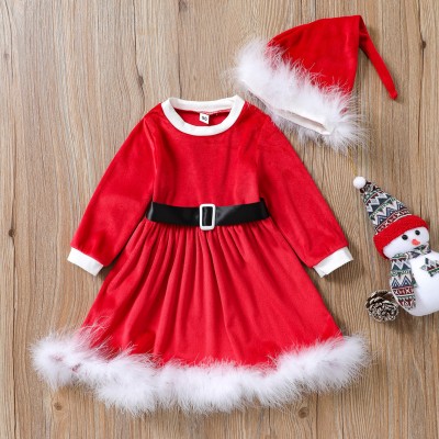 【12M-5Y】Girl Sweet Christmas Red Dress With Hat