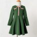 Elegant Golden Ribbon Green Long-sleeved Mom Girl Matching Dress - 13168