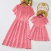 Sweet Pink Lace Short Sleeve Mom Girl Matching Dress - 13130