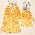 Sweet Long Sleeved Yellow Plaid and Flower Print Mom Girl Matching Dress