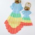 Sweet Color Block Short Sleeve Mom Girl Matching Dress - 1305