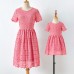 Sweet Pink Lace Short Sleeve Mom Girl Matching Dress - 13130