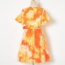 Sweet Orange Tie-Dye V-Neck Short Sleeve Mom Girl Matching Dress - 13109