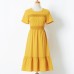 Sweet Yellow Jacquard Lace Short Sleeve Mom Girl Matching Dress