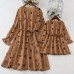 Sweet Khaki Polka Dot Long Sleeve Mom Girl Matching Dress - 13163