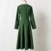 Elegant Golden Ribbon Green Long-sleeved Mom Girl Matching Dress - 13168