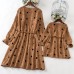 Sweet Khaki Polka Dot Long Sleeve Mom Girl Matching Dress - 13163