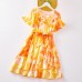 Sweet Orange Tie-Dye V-Neck Short Sleeve Mom Girl Matching Dress - 13109