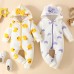 【0M-18M】Baby Girl Cute Duck And Heart Shape Print And Bow Hooded Romper