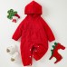 【3M-24M】Unisex Baby Cute Christmas Red Jacquard Small Pocket Hooded Jumpsuit