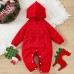 【3M-24M】Unisex Baby Cute Christmas Red Jacquard Small Pocket Hooded Jumpsuit