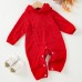 【3M-24M】Unisex Baby Cute Christmas Red Jacquard Small Pocket Hooded Jumpsuit