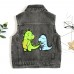 【18M-8Y】Boy Casual Cute Dinosaur Embroidered Lapel Wash Water Denim Jacket