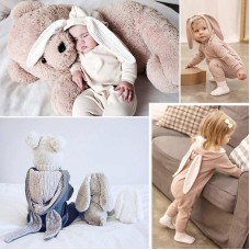 【0M-24M】Unisex Baby Cute Cotton Solid Color Rabbit Ears Hooded Zipper Romper