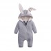 【0M-24M】Unisex Baby Cute Cotton Solid Color Rabbit Ears Hooded Zipper Romper