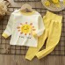 【9M-6Y】2-piece Unisex Cotton Cartoon Print Colorblock Long Sleeve Pajamas Set