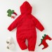 【3M-24M】Unisex Baby Cute Christmas Red Jacquard Small Pocket Hooded Jumpsuit