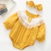 【0M-24M】2-piece Baby Girl Multicolor Cotton Jacquard Long Sleeve Romper With Hairband