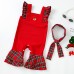 【3M-24M】2-piece Baby Girl Corduroy Christmas Plaid Jumpsuit With Hairband