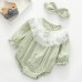 【0M-24M】2-piece Baby Girl Multicolor Cotton Jacquard Long Sleeve Romper With Hairband